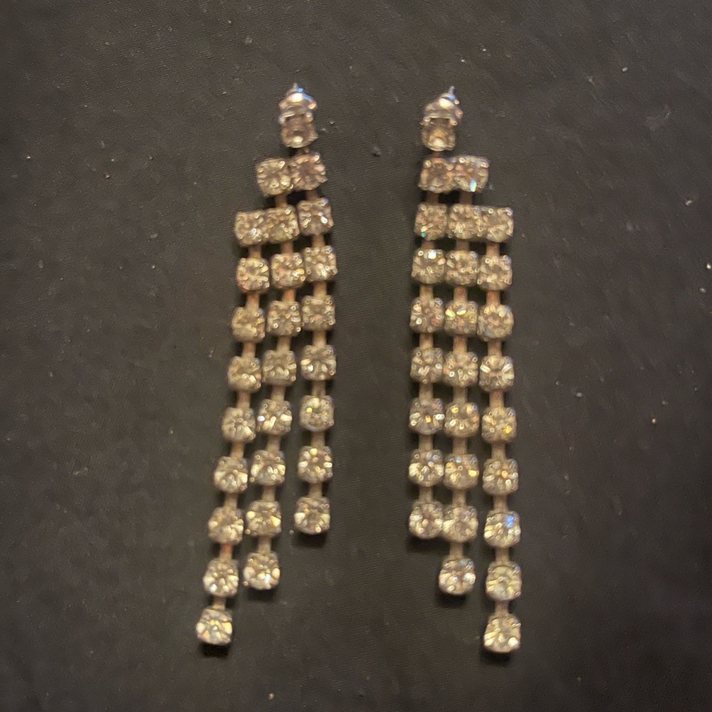 Vintage Silver Tone Crystal Drop Earrings Waterfall